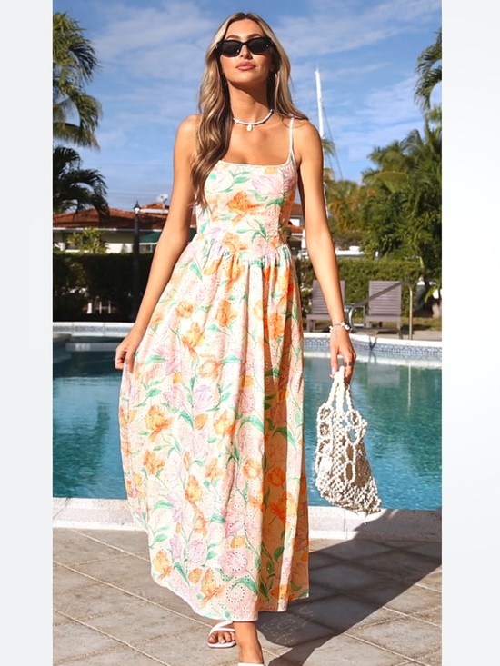 PrettyGarden Dresses & Skirts - Pretty Garden Eyelet Pastel Spring Floral Sundress Maxi in Peach and Mint